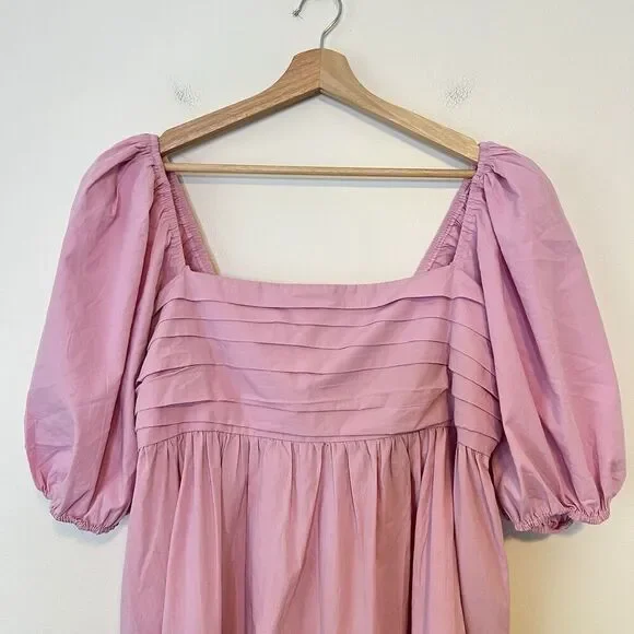 Abercrombie & Fitch Emerson Poplin Puff Sleeve Mini Dress in Pink Size L Petites - Picture 7 of 9